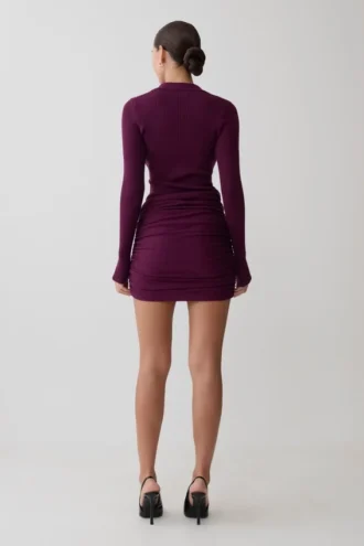 Agness Long Sleeve Button Up Knit Dress – Plum