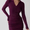 Agness Long Sleeve Button Up Knit Dress – Plum Agness Long Sleeve Button Up Knit Dress – Plum