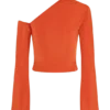 Ainsley Asymmetrical Long Sleeve Top With Floral Hardware – Burnt Orange