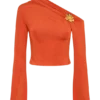 Ainsley Asymmetrical Long Sleeve Top With Floral Hardware – Burnt Orange