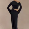 Ainsley Asymmetrical Maxi Skirt With Floral Hardware – Black