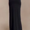 Ainsley Asymmetrical Maxi Skirt With Floral Hardware – Black