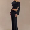 Ainsley Asymmetrical Maxi Skirt With Floral Hardware – Black
