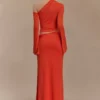 Ainsley Asymmetrical Maxi Skirt With Floral Hardware – Burnt Orange