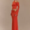 Ainsley Asymmetrical Maxi Skirt With Floral Hardware – Burnt Orange