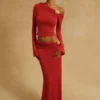 Ainsley Asymmetrical Maxi Skirt With Floral Hardware – Fuchsia Pink