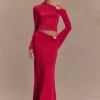 Ainsley Asymmetrical Maxi Skirt With Floral Hardware – Fuchsia Pink