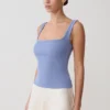 Aisling Ribbed Square Neck Sleeveless Top – Cornflower Blue