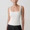 Aisling Ribbed Square Neck Sleeveless Top – Ivory