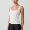 Aisling Ribbed Square Neck Sleeveless Top – Ivory