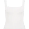 Aisling Ribbed Square Neck Sleeveless Top – Ivory