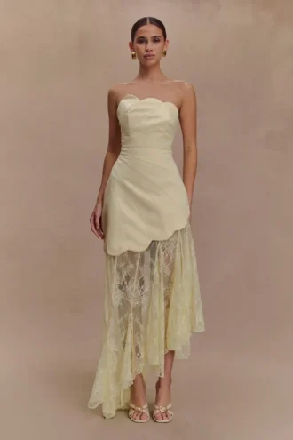 Aleena Satin And Lace Maxi Dress – Lemon