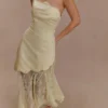Aleena Satin And Lace Maxi Dress – Lemon Aleena Satin And Lace Maxi Dress – Lemon