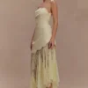 Aleena Satin And Lace Maxi Dress – Lemon Aleena Satin And Lace Maxi Dress – Lemon