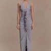 Alessandra Slinky Ruffle Maxi Dress – Grey