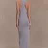 Alessandra Slinky Ruffle Maxi Dress – Grey