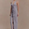 Alessandra Slinky Ruffle Maxi Dress – Grey