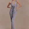Alessandra Slinky Ruffle Maxi Dress – Grey