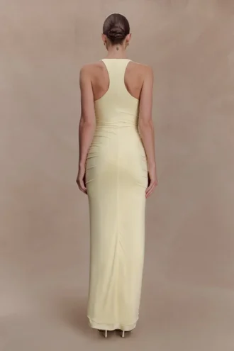 Alessandra Slinky Ruffle Maxi Dress – Lemon