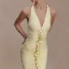 Alessandra Slinky Ruffle Maxi Dress – Lemon