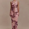 Alessandra Slinky Ruffle Maxi Dress – Pink Blurred Floral Print Alessandra Slinky Ruffle Maxi Dress – Pink Blurred Floral Print