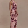 Alessandra Slinky Ruffle Maxi Dress – Pink Blurred Floral Print Alessandra Slinky Ruffle Maxi Dress – Pink Blurred Floral Print
