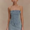 Alessia Embroidered Denim Corset – Light Vintage