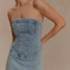 Alessia Embroidered Denim Corset – Light Vintage