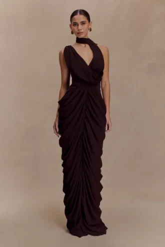 Alex Chiffon Maxi Dress – Cacao Brown