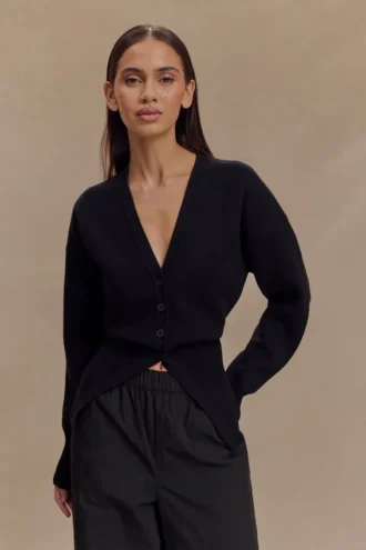 Alexia Buttoned Oversized Cardigan – Black