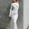 Alexius One Shoulder Knit Maxi Dress – Ivory