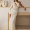 Alexius One Shoulder Knit Maxi Dress – Ivory