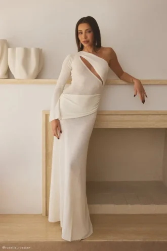 Alexius One Shoulder Knit Maxi Dress – Ivory