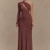 Alexius One Shoulder Knit Maxi Dress – Nutmeg