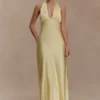 Alice Satin Halter Maxi Dress – Lemon