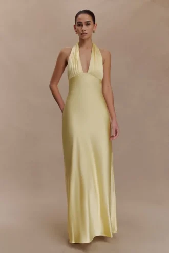 Alice Satin Halter Maxi Dress – Lemon