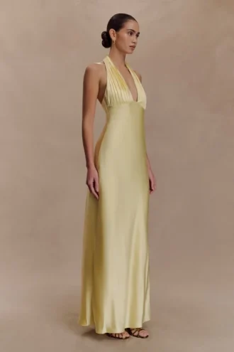 Alice Satin Halter Maxi Dress – Lemon