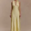 Alice Satin Halter Maxi Dress – Lemon