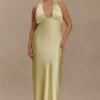 Alice Satin Halter Maxi Dress – Lemon