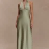 Alice Satin Halter Maxi Dress – Sage