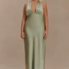 Alice Satin Halter Maxi Dress – Sage