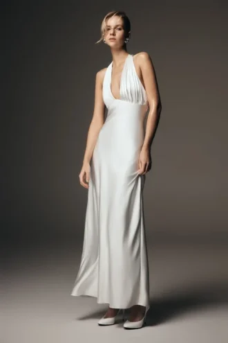 Alice Satin Halter Maxi Dress – White