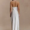 Alice Satin Halter Maxi Dress – White