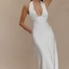 Alice Satin Halter Maxi Dress – White