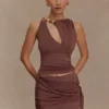 Alicent Slinky Beaded Top – Chocolate