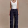 Alima Mid Rise Stud Denim Jeans – Washed Indigo Blue