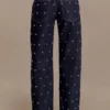 Alima Mid Rise Stud Denim Jeans – Washed Indigo Blue