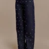 Alima Mid Rise Stud Denim Jeans – Washed Indigo Blue