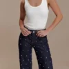 Alima Mid Rise Stud Denim Jeans – Washed Indigo Blue