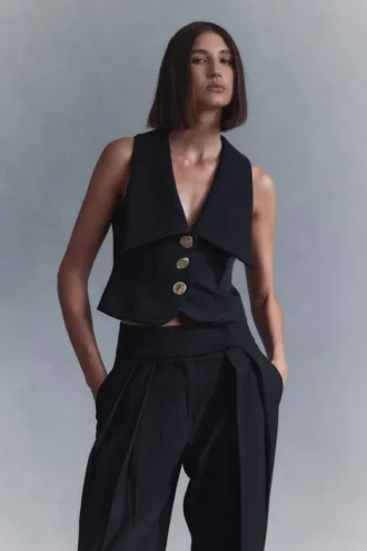 Alix Mixed Button Vest – Black